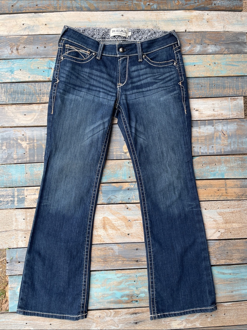 Ariat Real Denim Mid Rise Boot Cut Women's Jeans in Dark Blue 31s
